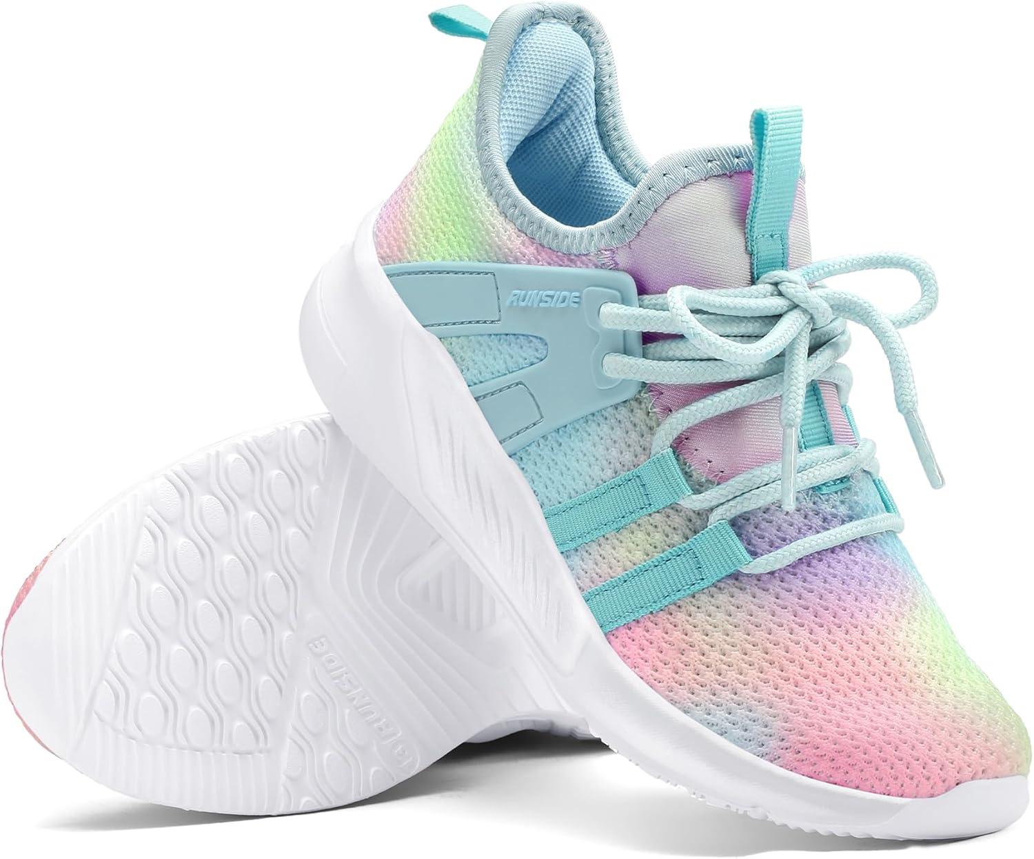 imageRUNSIDE Girls Tennis Shoes Lightweight Sports Kids Sneakers Laceup for RunningWalking ToddlerLittle KidBig KidGradient Blue