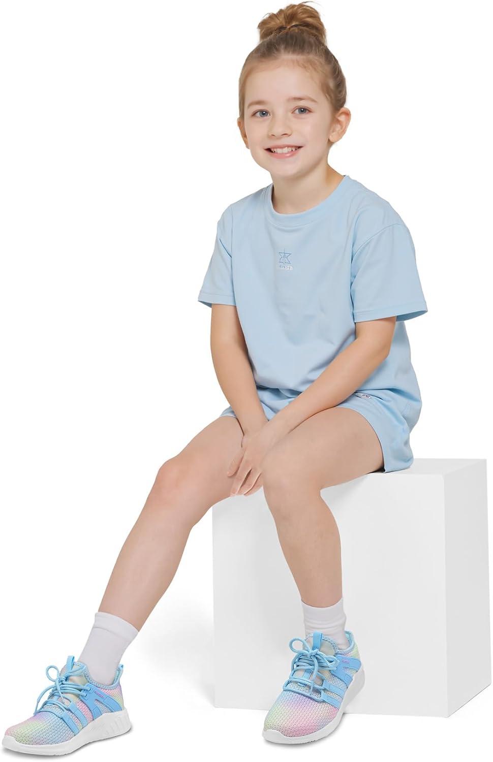 imageRUNSIDE Girls Tennis Shoes Lightweight Sports Kids Sneakers Laceup for RunningWalking ToddlerLittle KidBig KidGradient Blue