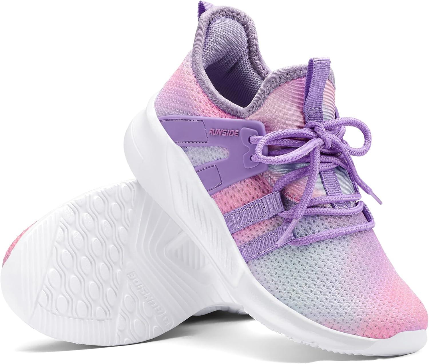 imageRUNSIDE Girls Tennis Shoes Lightweight Sports Kids Sneakers Laceup for RunningWalking ToddlerLittle KidBig KidGradient Purple