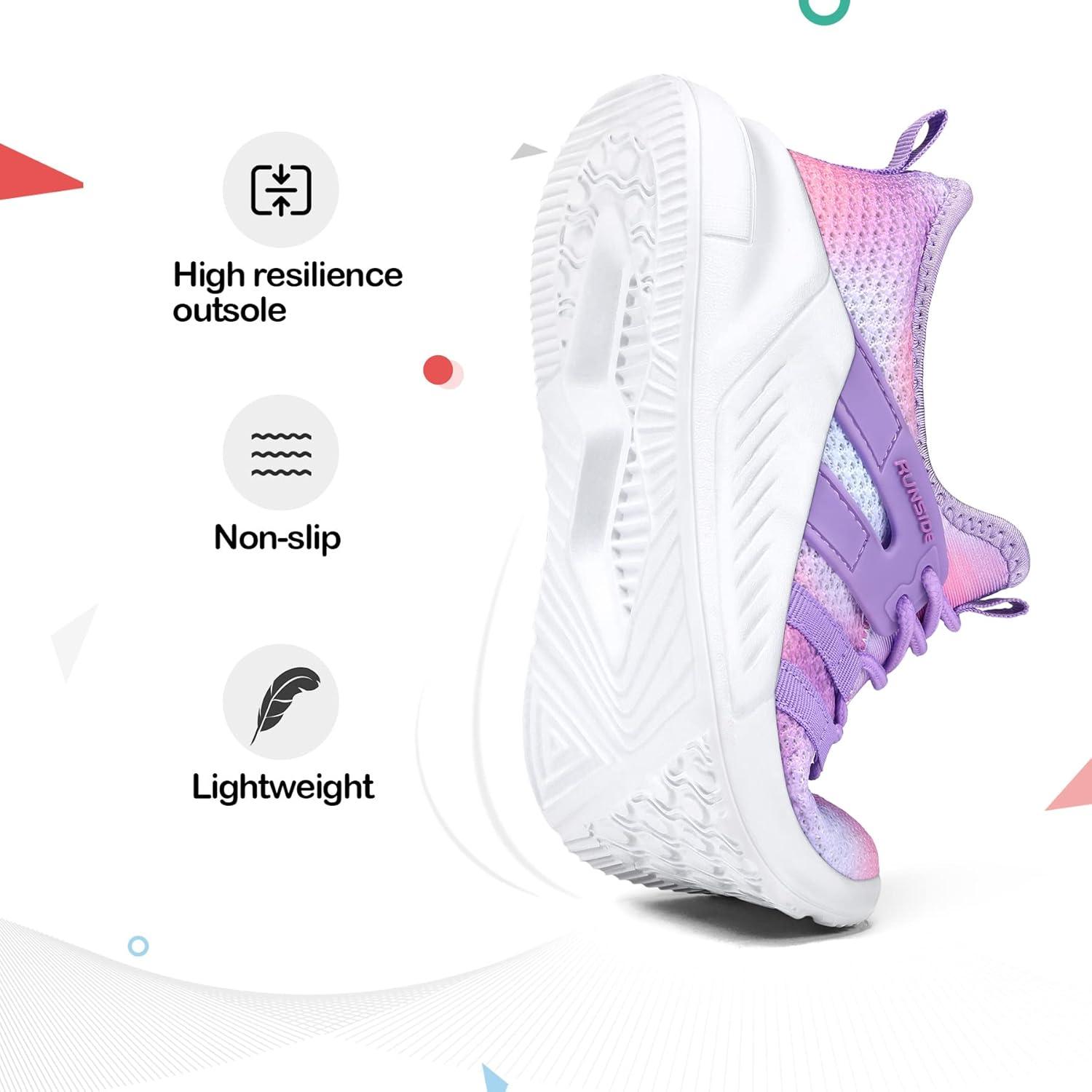 imageRUNSIDE Girls Tennis Shoes Lightweight Sports Kids Sneakers Laceup for RunningWalking ToddlerLittle KidBig KidGradient Purple