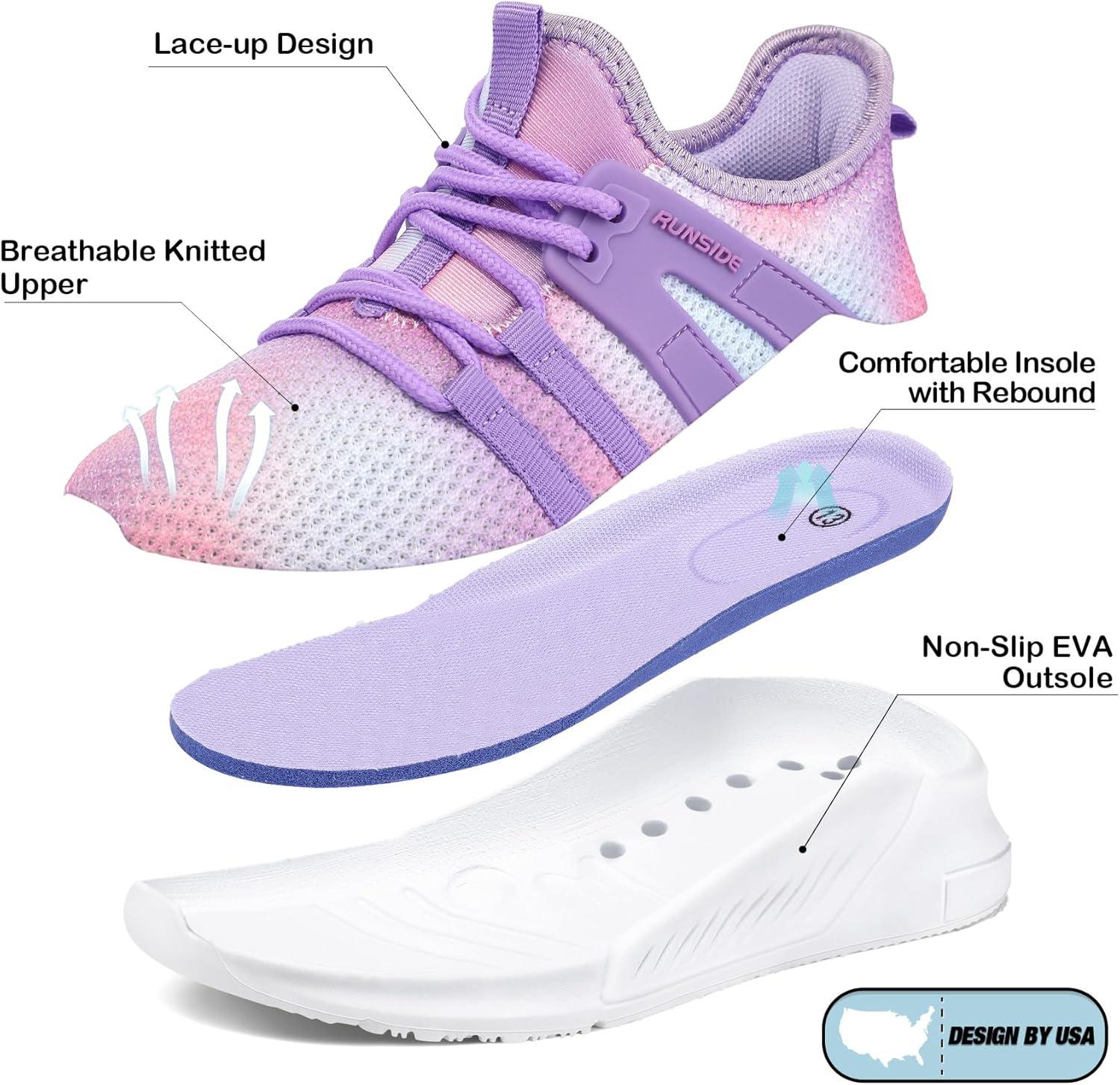 imageRUNSIDE Girls Tennis Shoes Lightweight Sports Kids Sneakers Laceup for RunningWalking ToddlerLittle KidBig KidGradient Purple