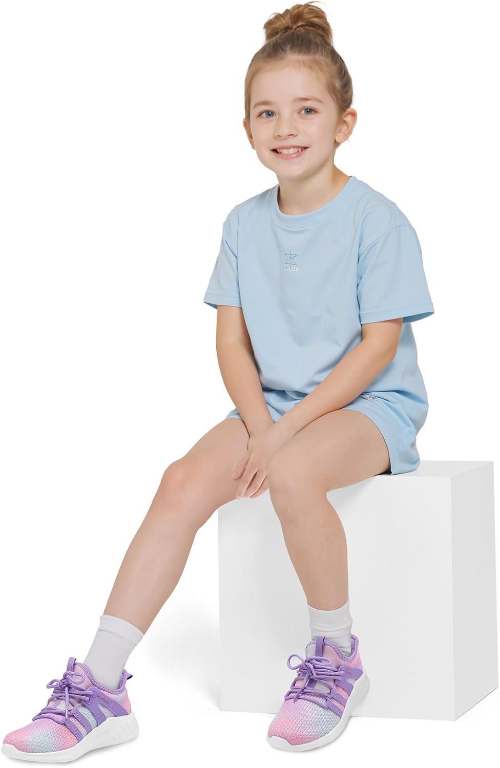 imageRUNSIDE Girls Tennis Shoes Lightweight Sports Kids Sneakers Laceup for RunningWalking ToddlerLittle KidBig KidGradient Purple