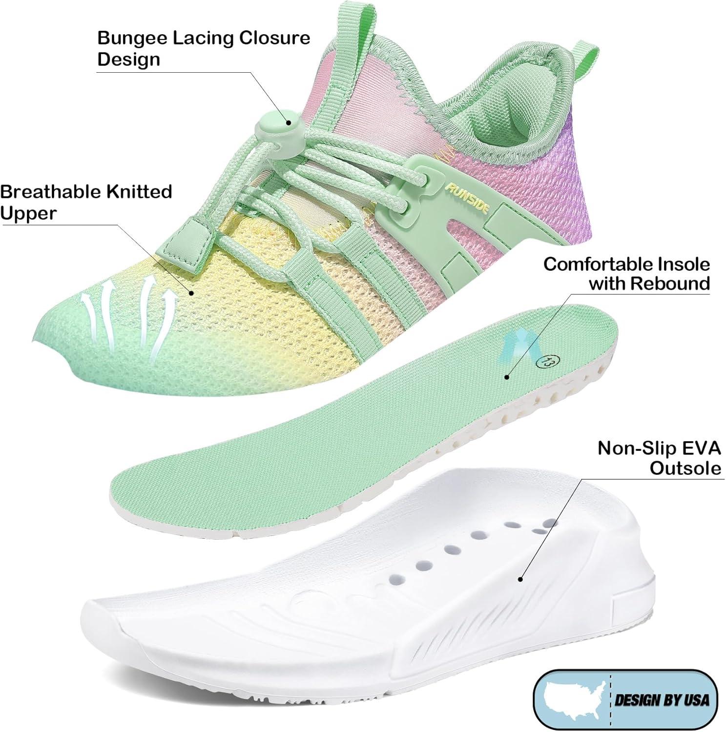 imageRUNSIDE Girls Tennis Shoes Lightweight Sports Kids Sneakers Laceup for RunningWalking ToddlerLittle KidBig KidGradient Yellow