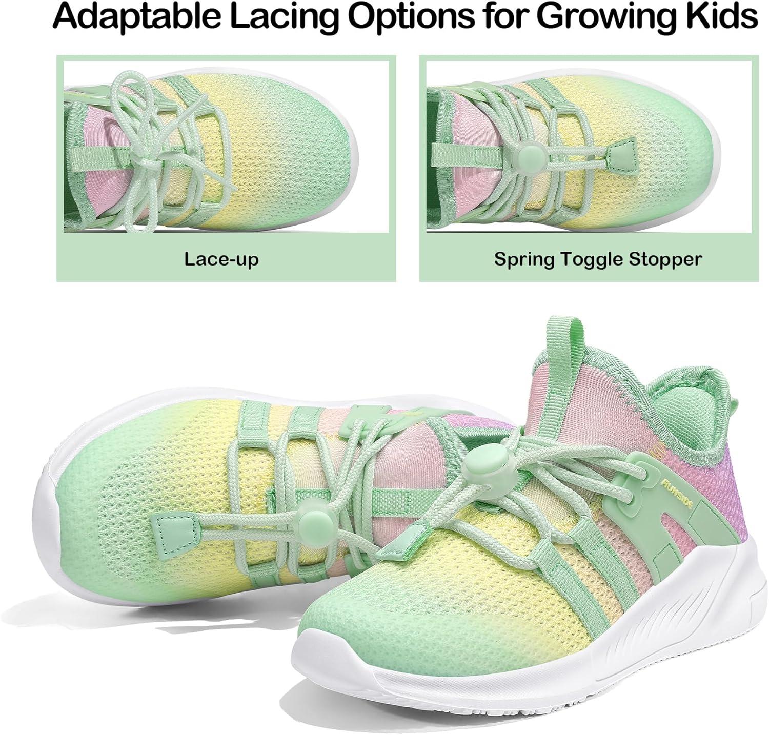 imageRUNSIDE Girls Tennis Shoes Lightweight Sports Kids Sneakers Laceup for RunningWalking ToddlerLittle KidBig KidGradient Yellow