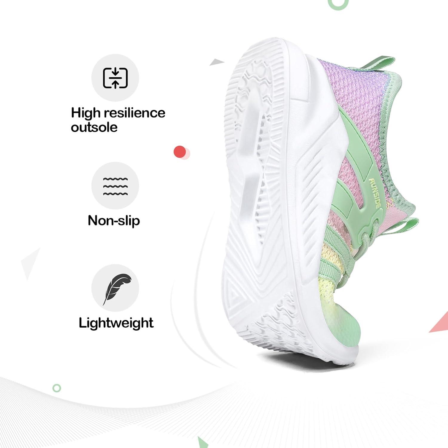 imageRUNSIDE Girls Tennis Shoes Lightweight Sports Kids Sneakers Laceup for RunningWalking ToddlerLittle KidBig KidGradient Yellow