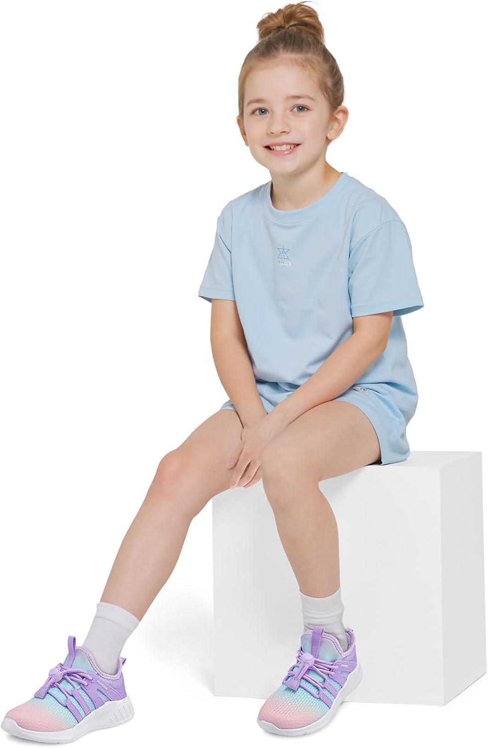 imageRUNSIDE Girls Tennis Shoes Lightweight Sports Kids Sneakers Laceup for RunningWalking ToddlerLittle KidBig KidPink Purple