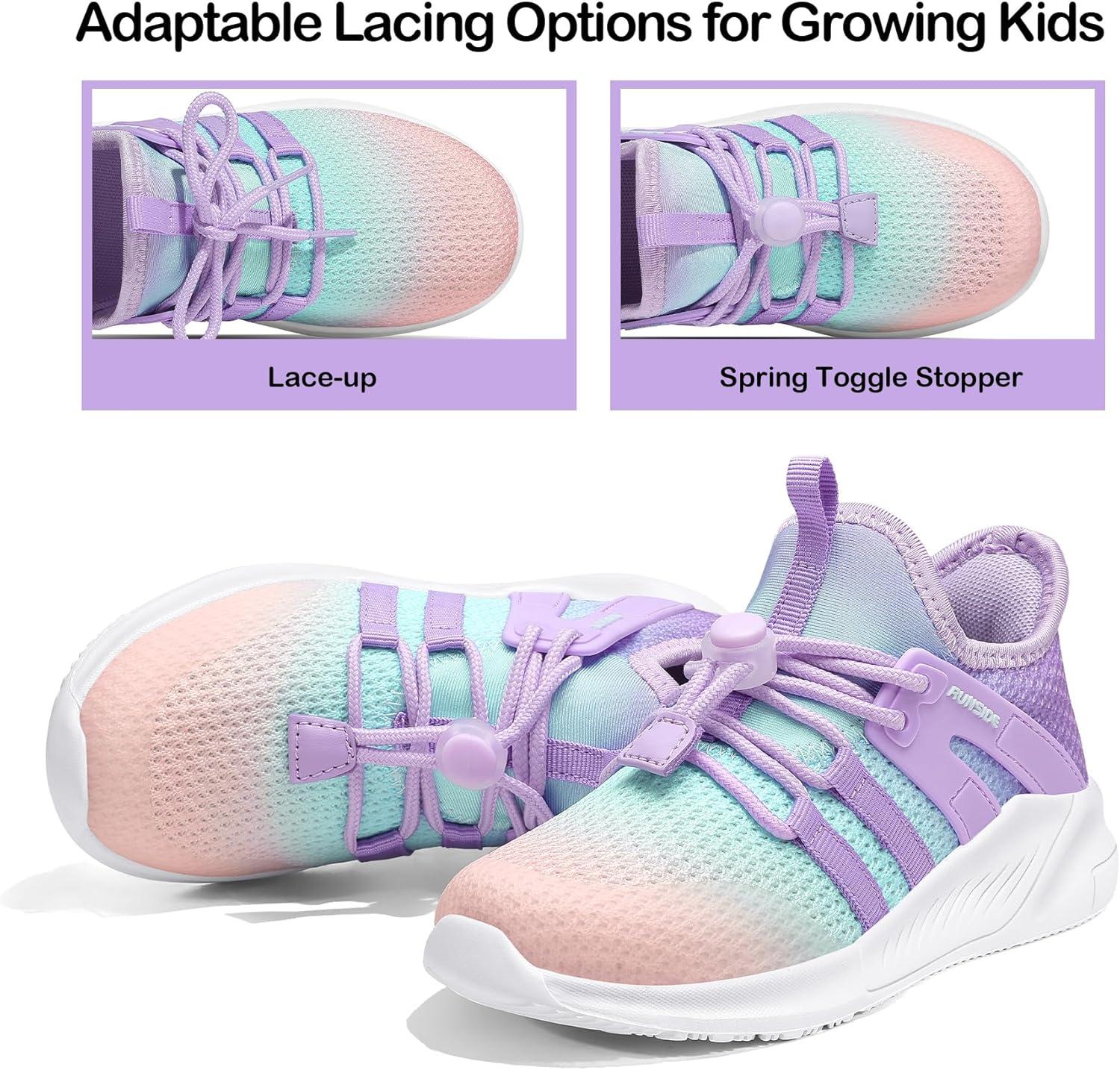 imageRUNSIDE Girls Tennis Shoes Lightweight Sports Kids Sneakers Laceup for RunningWalking ToddlerLittle KidBig KidPink Purple