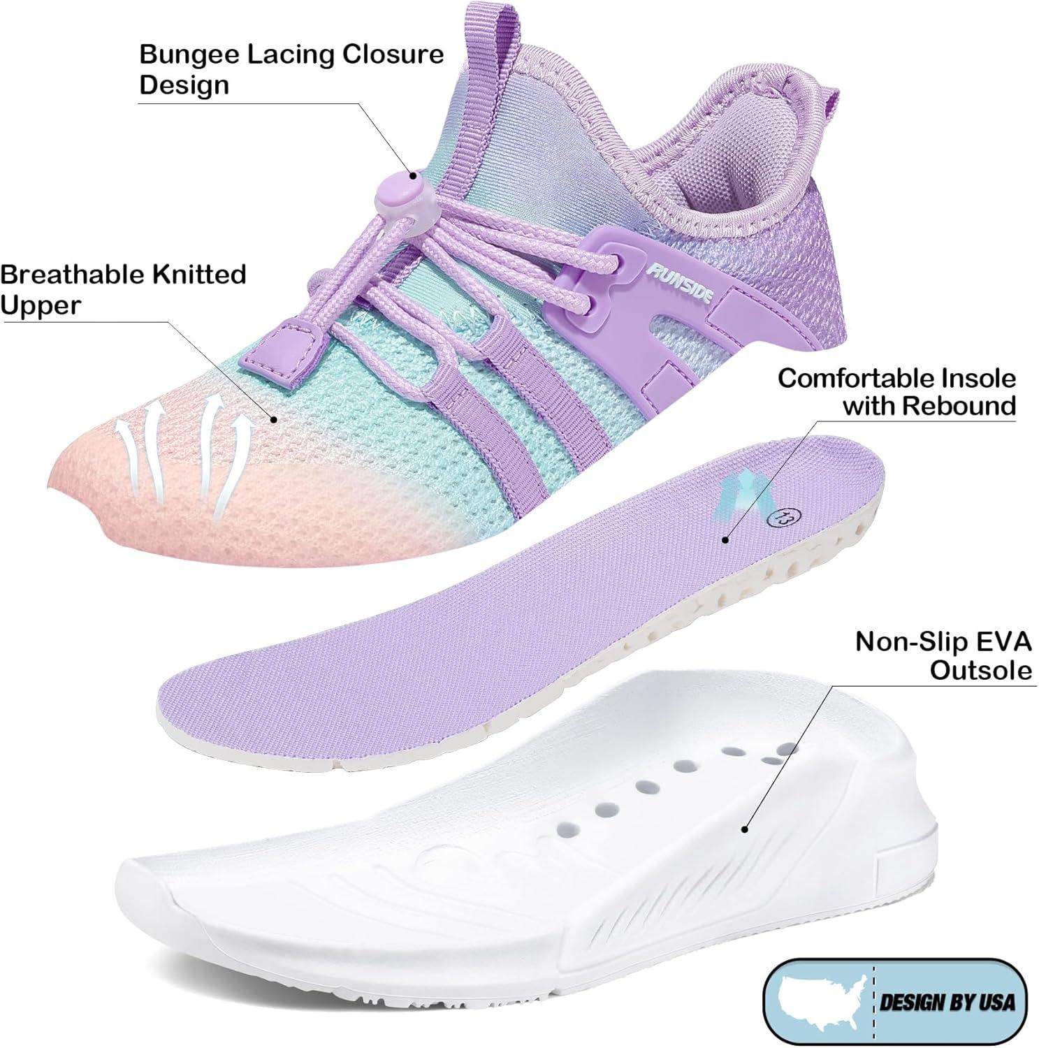 imageRUNSIDE Girls Tennis Shoes Lightweight Sports Kids Sneakers Laceup for RunningWalking ToddlerLittle KidBig KidPink Purple