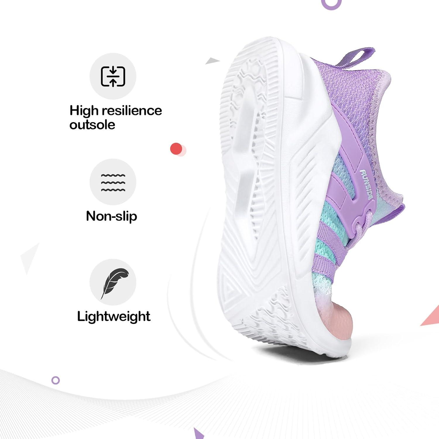 imageRUNSIDE Girls Tennis Shoes Lightweight Sports Kids Sneakers Laceup for RunningWalking ToddlerLittle KidBig KidPink Purple