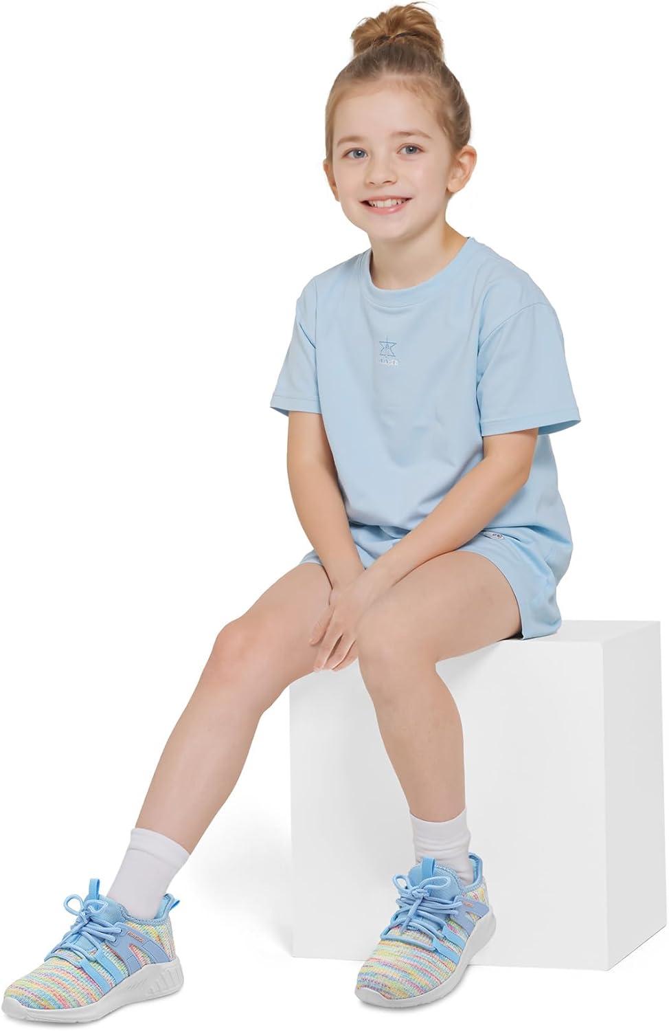 imageRUNSIDE Girls Tennis Shoes Lightweight Sports Kids Sneakers Laceup for RunningWalking ToddlerLittle KidBig KidRainbow Blue