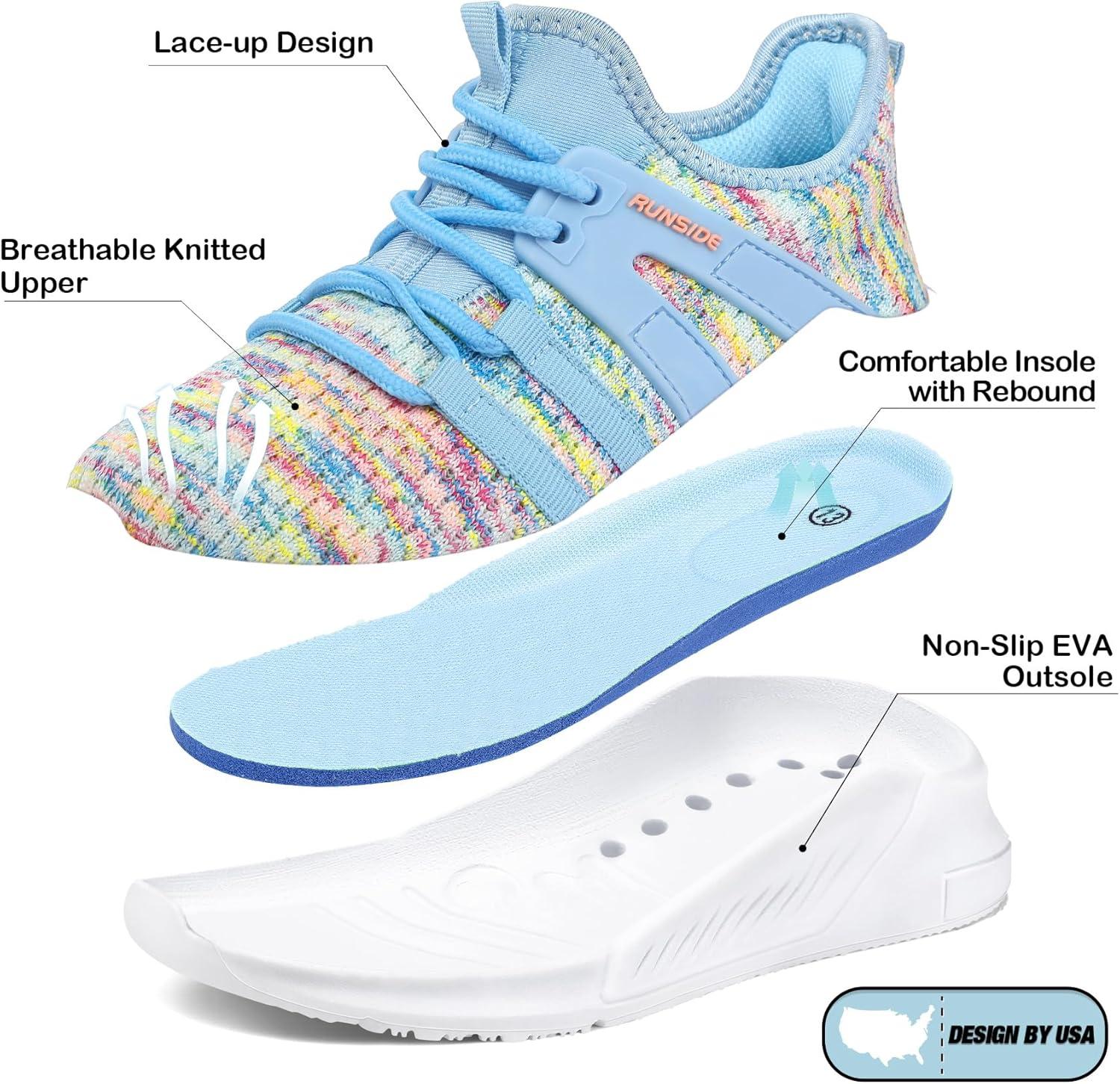 imageRUNSIDE Girls Tennis Shoes Lightweight Sports Kids Sneakers Laceup for RunningWalking ToddlerLittle KidBig KidRainbow Blue
