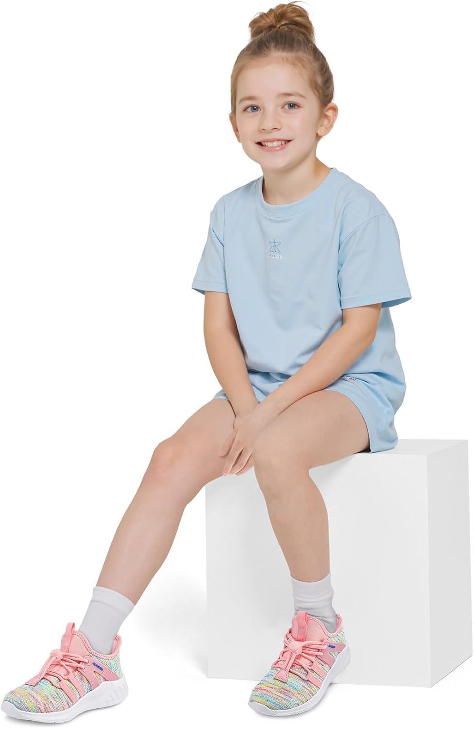 imageRUNSIDE Girls Tennis Shoes Lightweight Sports Kids Sneakers Laceup for RunningWalking ToddlerLittle KidBig KidRainbow Pink