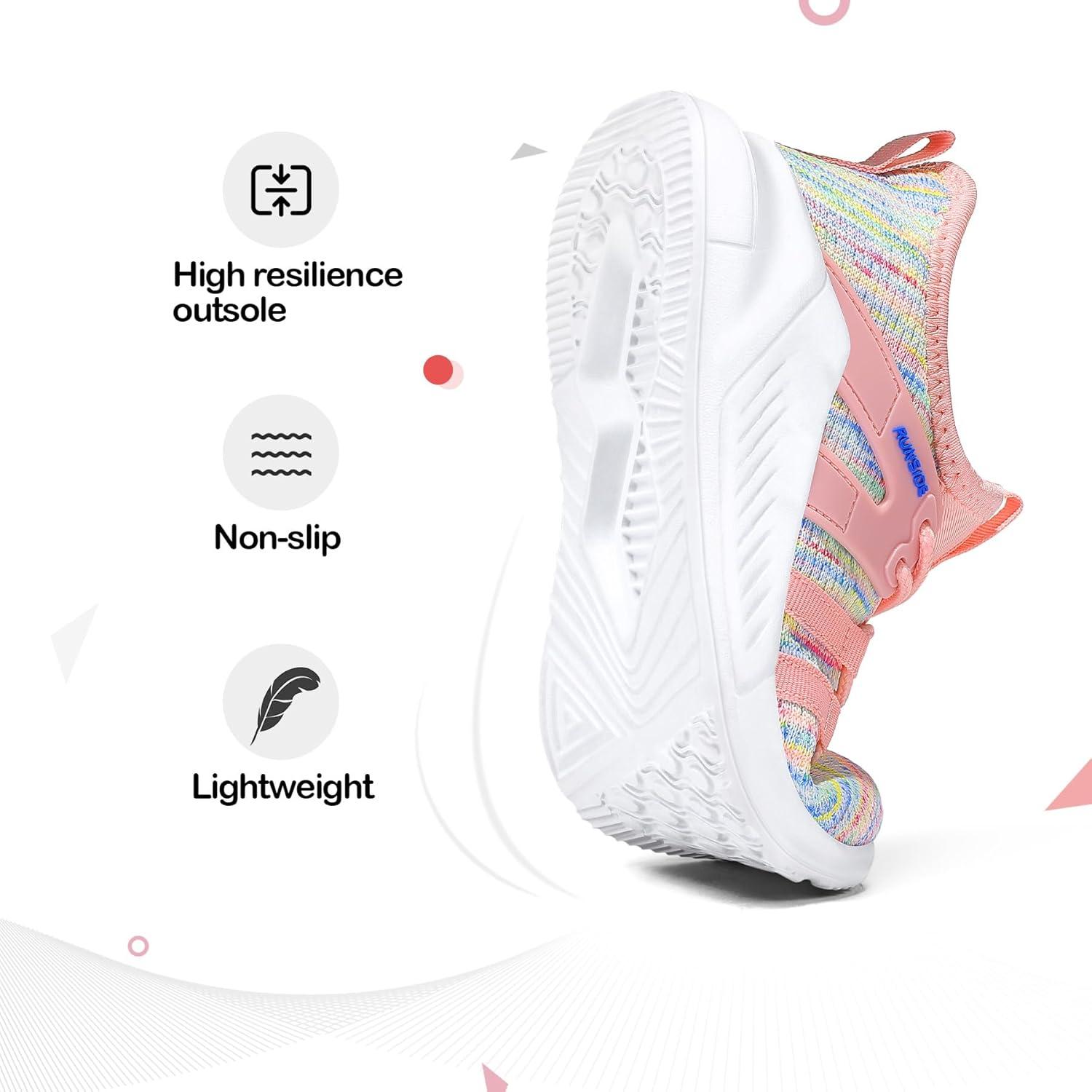imageRUNSIDE Girls Tennis Shoes Lightweight Sports Kids Sneakers Laceup for RunningWalking ToddlerLittle KidBig KidRainbow Pink
