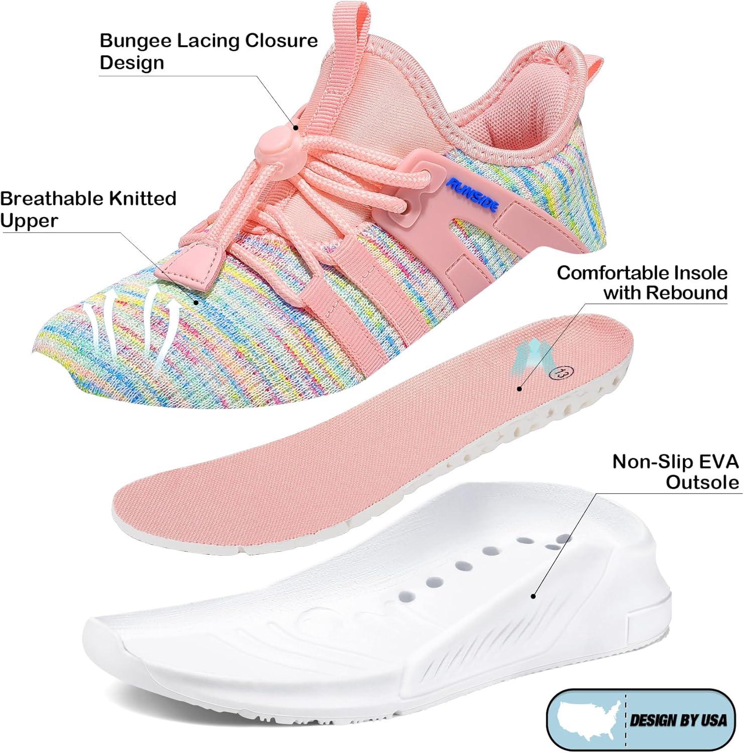 imageRUNSIDE Girls Tennis Shoes Lightweight Sports Kids Sneakers Laceup for RunningWalking ToddlerLittle KidBig KidRainbow Pink