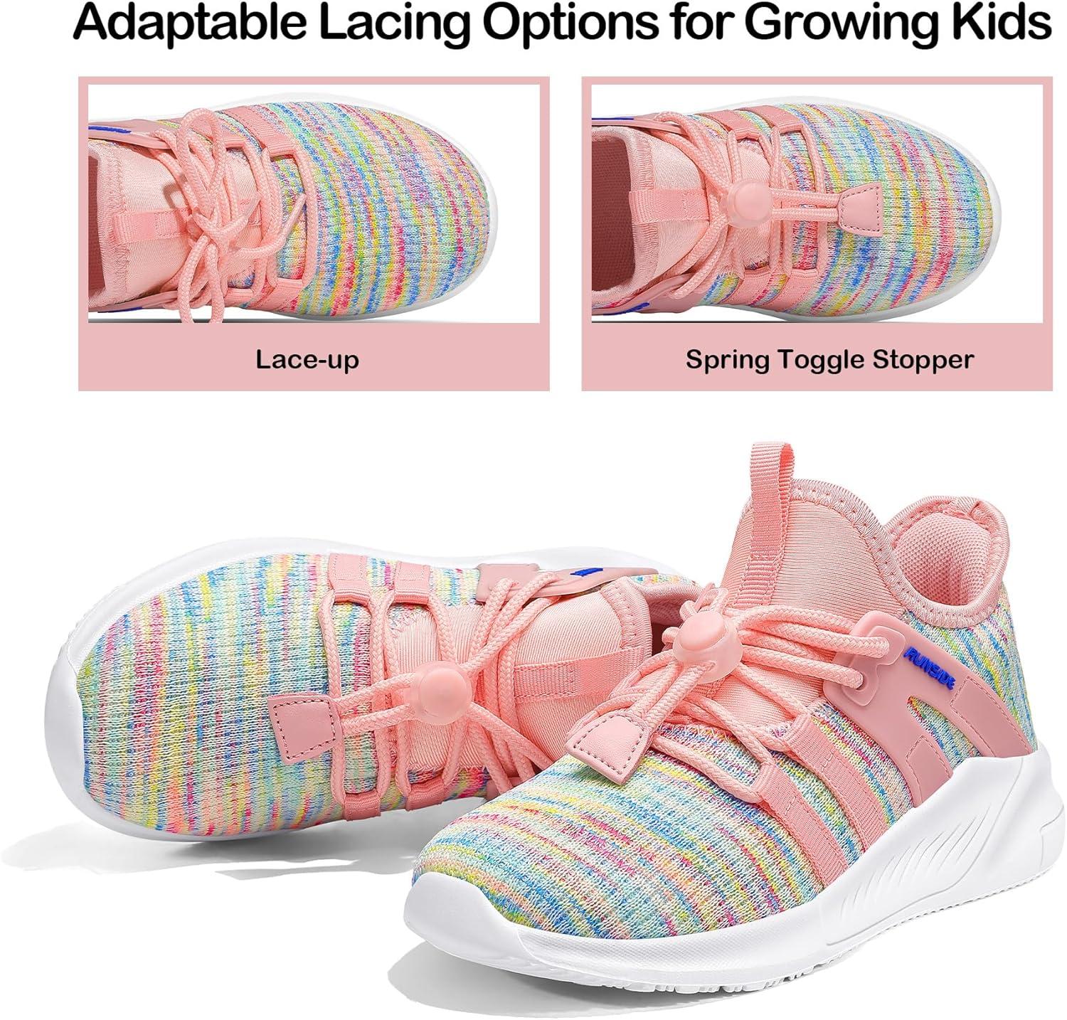 imageRUNSIDE Girls Tennis Shoes Lightweight Sports Kids Sneakers Laceup for RunningWalking ToddlerLittle KidBig KidRainbow Pink