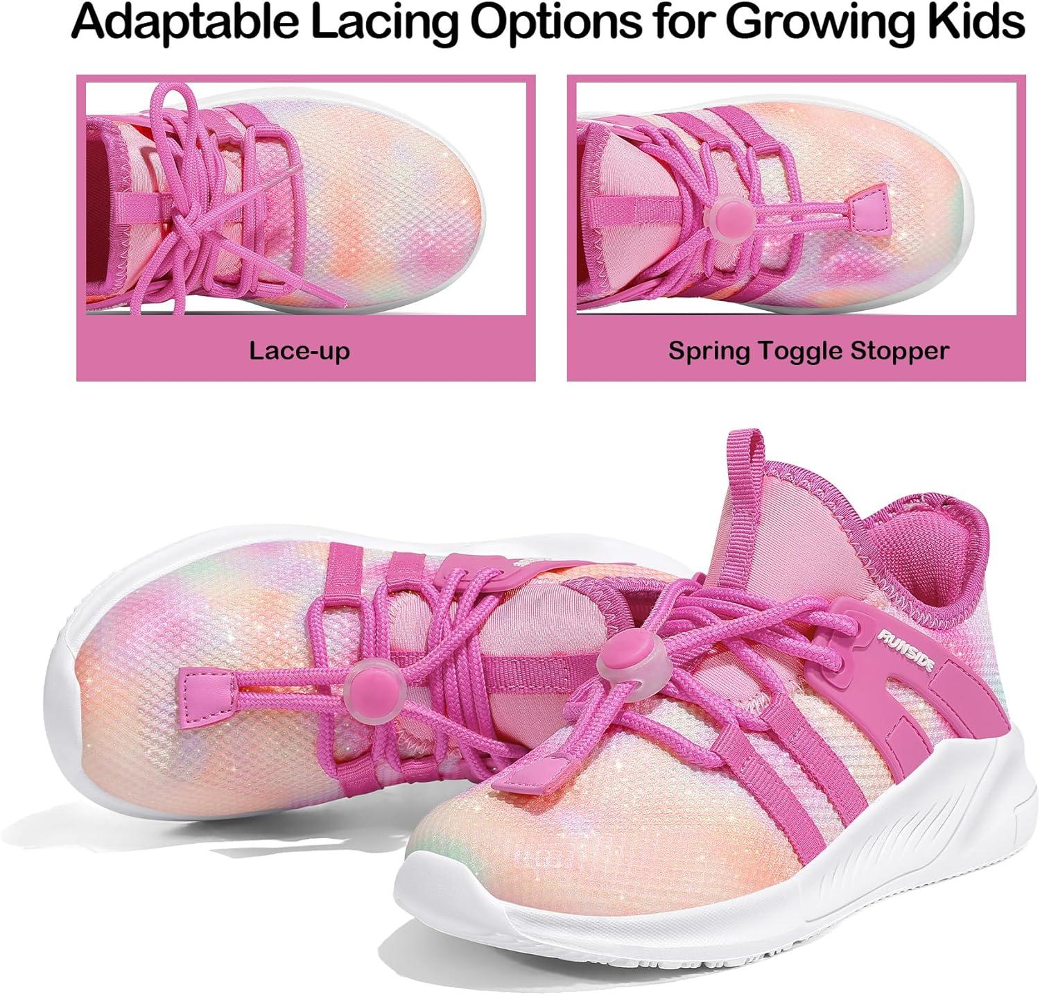 imageRUNSIDE Girls Tennis Shoes Lightweight Sports Kids Sneakers Laceup for RunningWalking ToddlerLittle KidBig KidRose