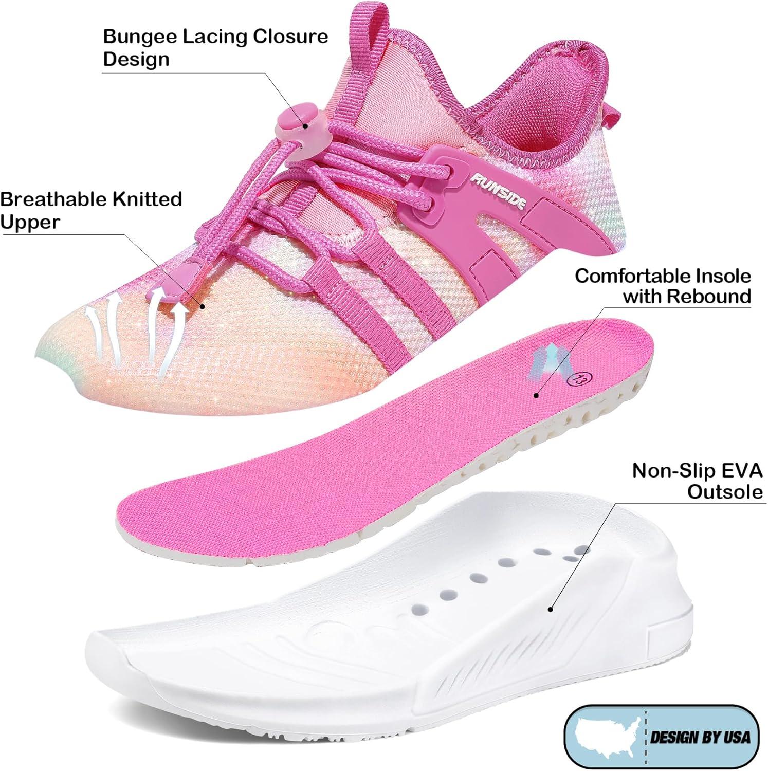 imageRUNSIDE Girls Tennis Shoes Lightweight Sports Kids Sneakers Laceup for RunningWalking ToddlerLittle KidBig KidRose