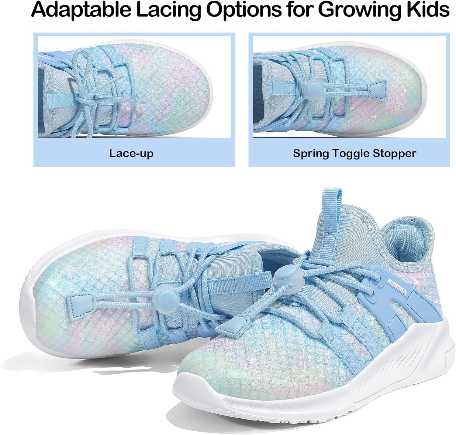 imageRUNSIDE Girls Tennis Shoes Lightweight Sports Kids Sneakers Laceup for RunningWalking ToddlerLittle KidBig KidSparkly Blue