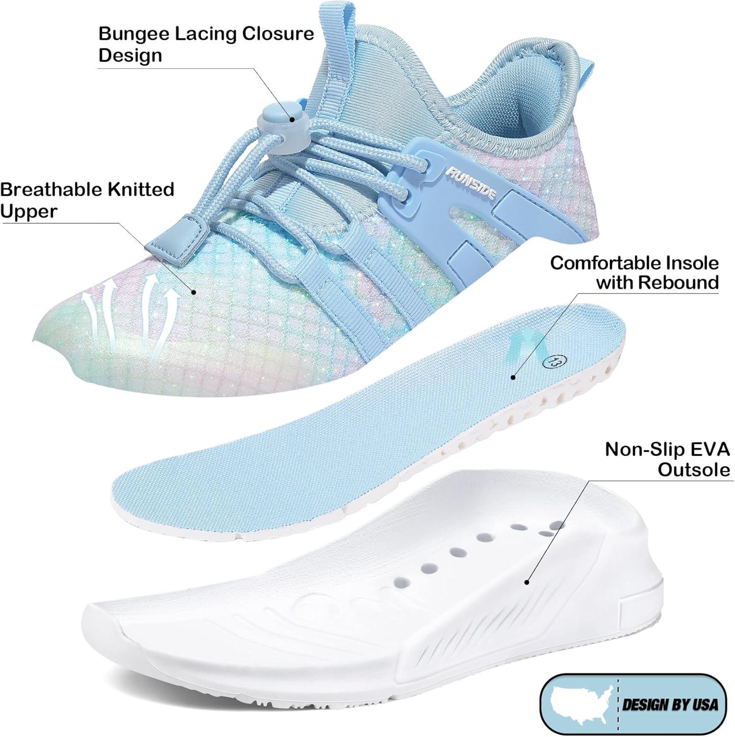 imageRUNSIDE Girls Tennis Shoes Lightweight Sports Kids Sneakers Laceup for RunningWalking ToddlerLittle KidBig KidSparkly Blue