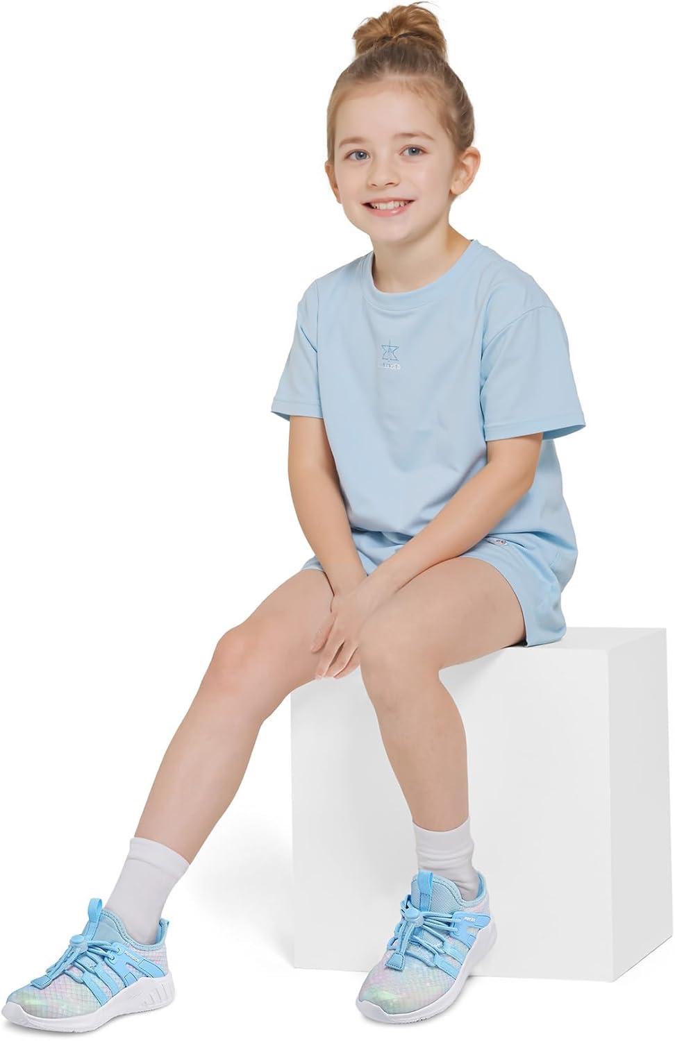 imageRUNSIDE Girls Tennis Shoes Lightweight Sports Kids Sneakers Laceup for RunningWalking ToddlerLittle KidBig KidSparkly Blue