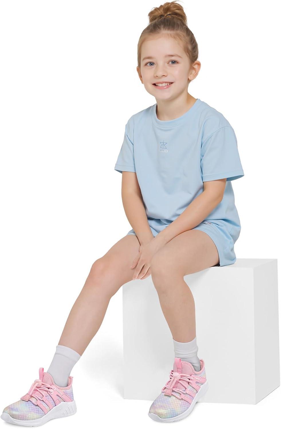 imageRUNSIDE Girls Tennis Shoes Lightweight Sports Kids Sneakers Laceup for RunningWalking ToddlerLittle KidBig KidSparkly Pink