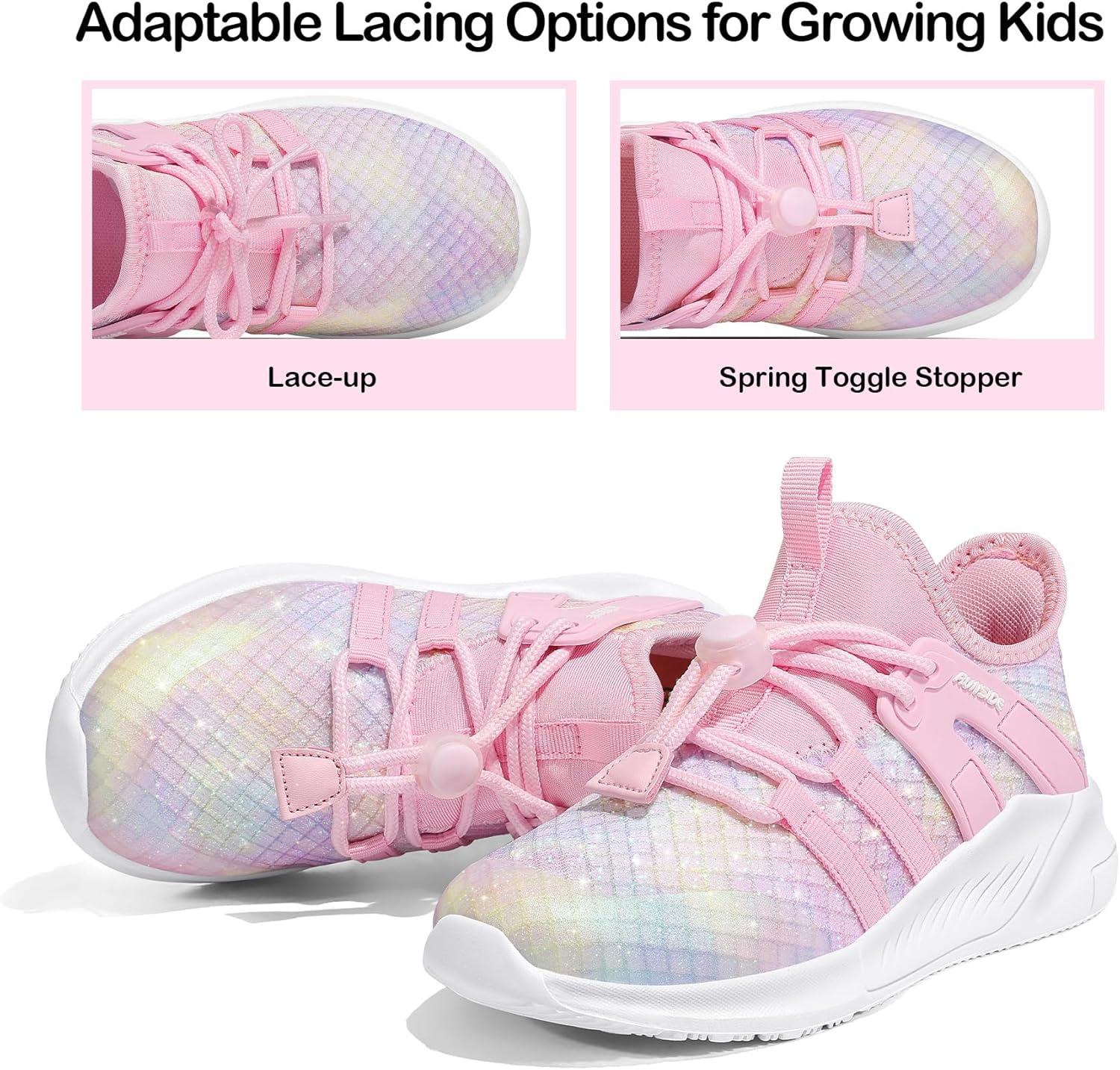 imageRUNSIDE Girls Tennis Shoes Lightweight Sports Kids Sneakers Laceup for RunningWalking ToddlerLittle KidBig KidSparkly Pink