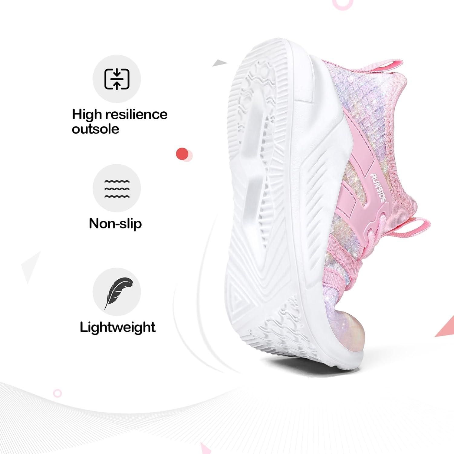 imageRUNSIDE Girls Tennis Shoes Lightweight Sports Kids Sneakers Laceup for RunningWalking ToddlerLittle KidBig KidSparkly Pink