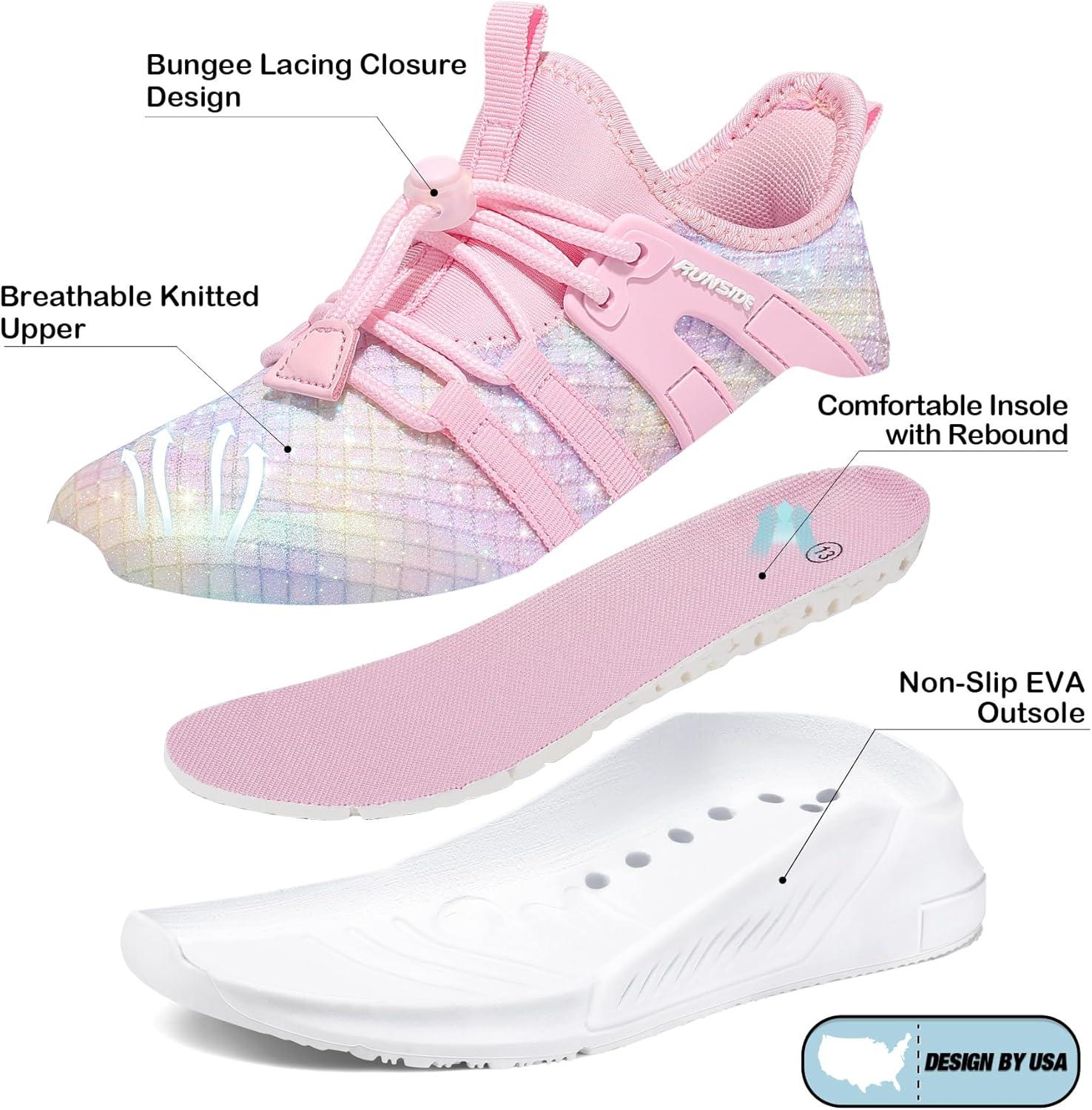 imageRUNSIDE Girls Tennis Shoes Lightweight Sports Kids Sneakers Laceup for RunningWalking ToddlerLittle KidBig KidSparkly Pink