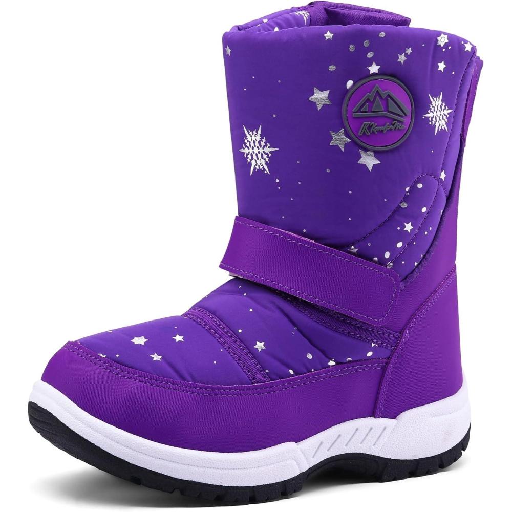 imageK KomForme Boys Girls Snow Boots Waterproof Winter Outdoor BootsToddlerLittle KidBig KidPurple Star