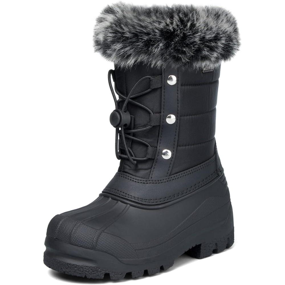 imageK KomForme Boys ampamp Girls Snow Boots Insulated Fur Lined Warm AntiSlip Waterproof Winter Boot ToddlerLittle KidBig KidBlack