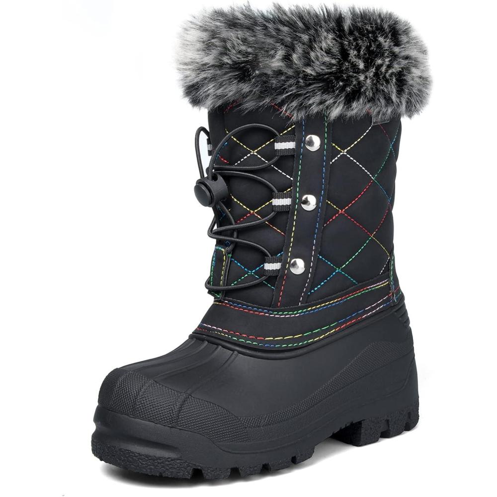 imageK KomForme Boys ampamp Girls Snow Boots Insulated Fur Lined Warm AntiSlip Waterproof Winter Boot ToddlerLittle KidBig KidBlackMulticolor