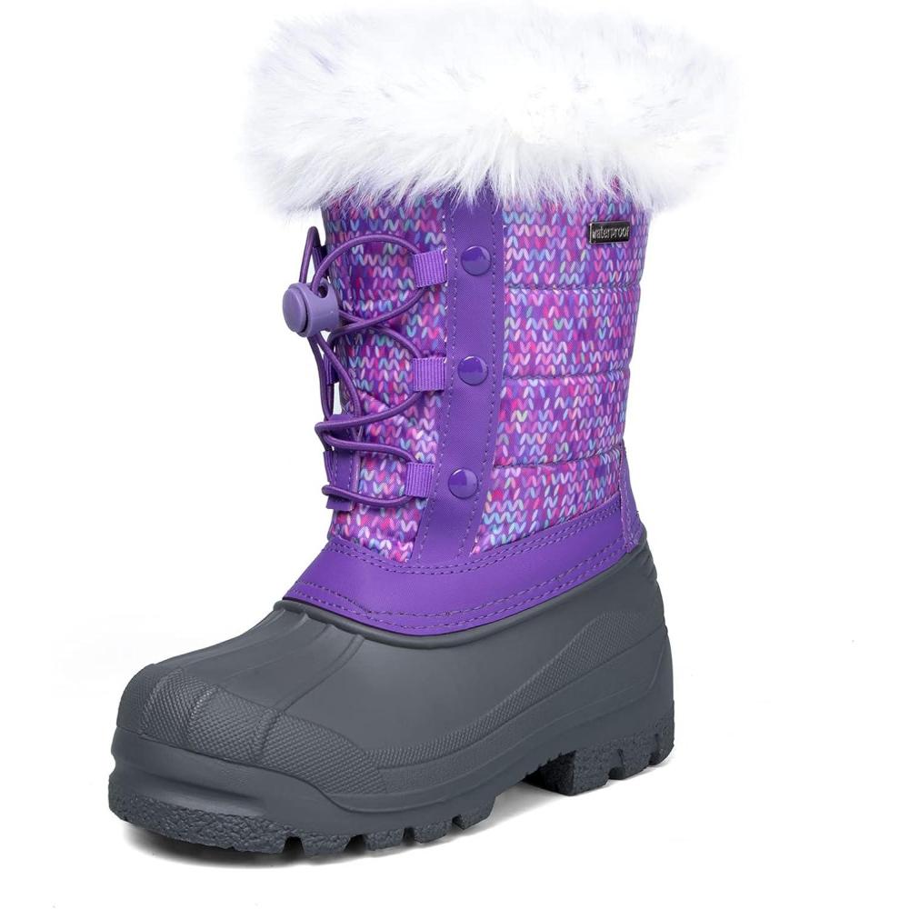 imageK KomForme Boys ampamp Girls Snow Boots Insulated Fur Lined Warm AntiSlip Waterproof Winter Boot ToddlerLittle KidBig KidPurpleMulticolor