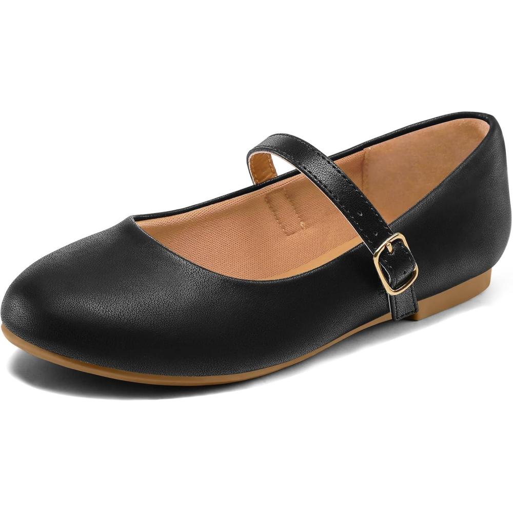 imageK KomForme Girls Ballerina Flat Ankle Strap Dress Ballet Flat ShoesToddlerLittle KidBig KidBlackhook and Loop