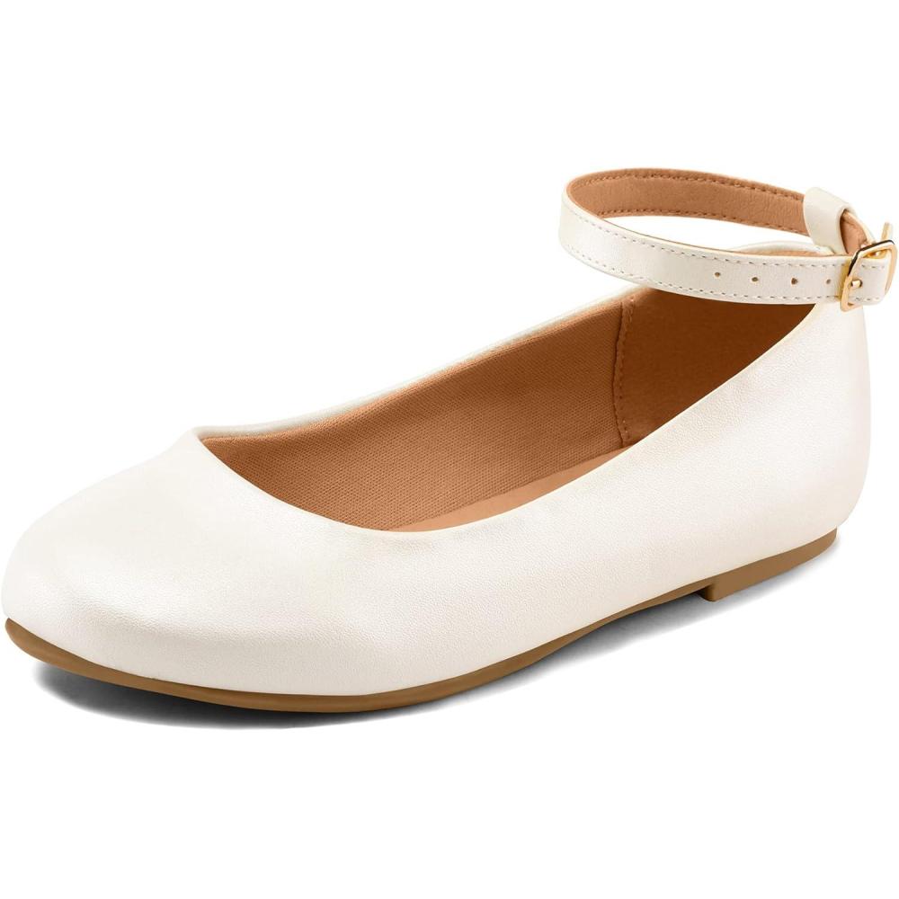 imageK KomForme Girls Ballerina Flat Ankle Strap Dress Ballet Flat ShoesToddlerLittle KidBig KidIvory White