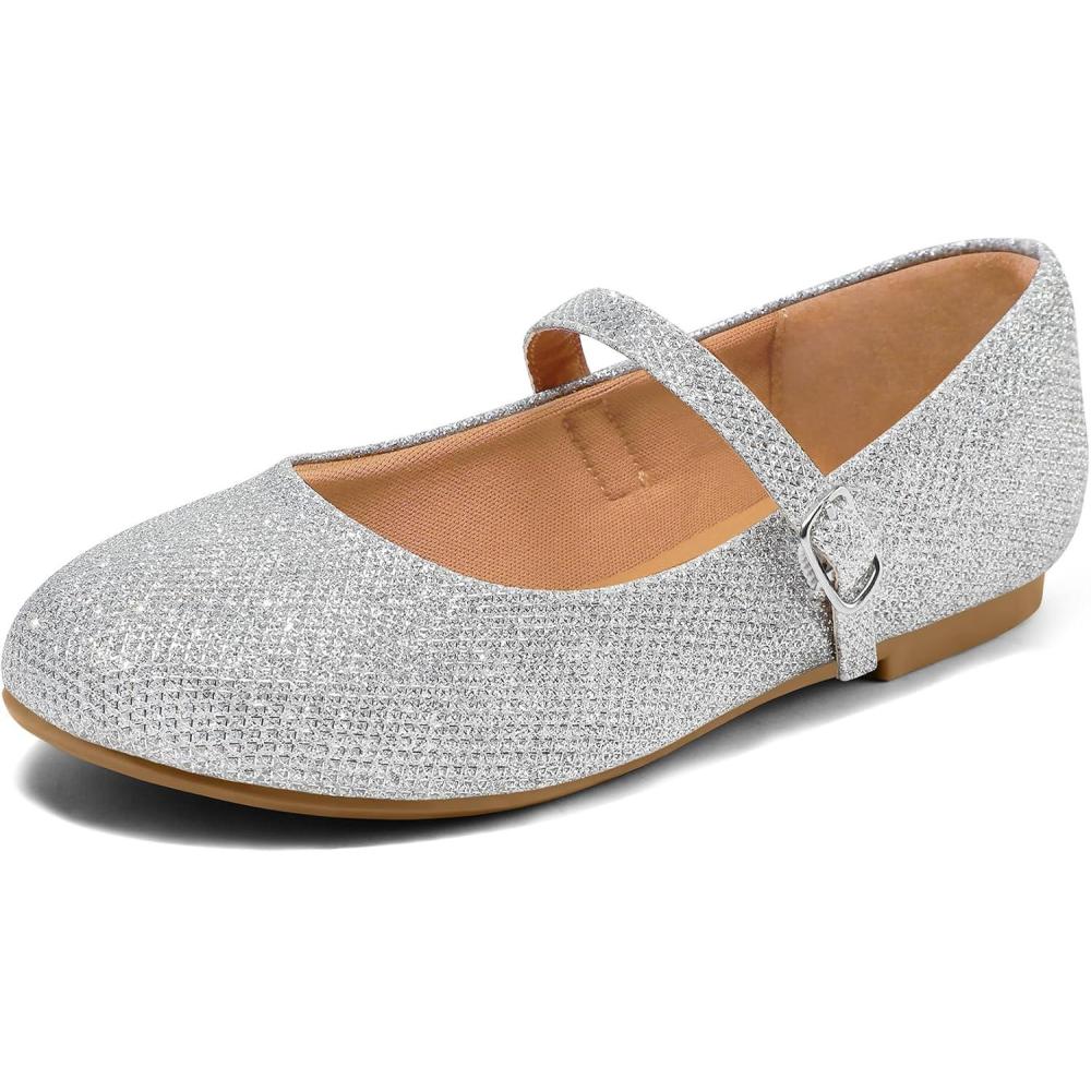 imageK KomForme Girls Ballerina Flat Ankle Strap Dress Ballet Flat ShoesToddlerLittle KidBig KidSilverhook and Loop