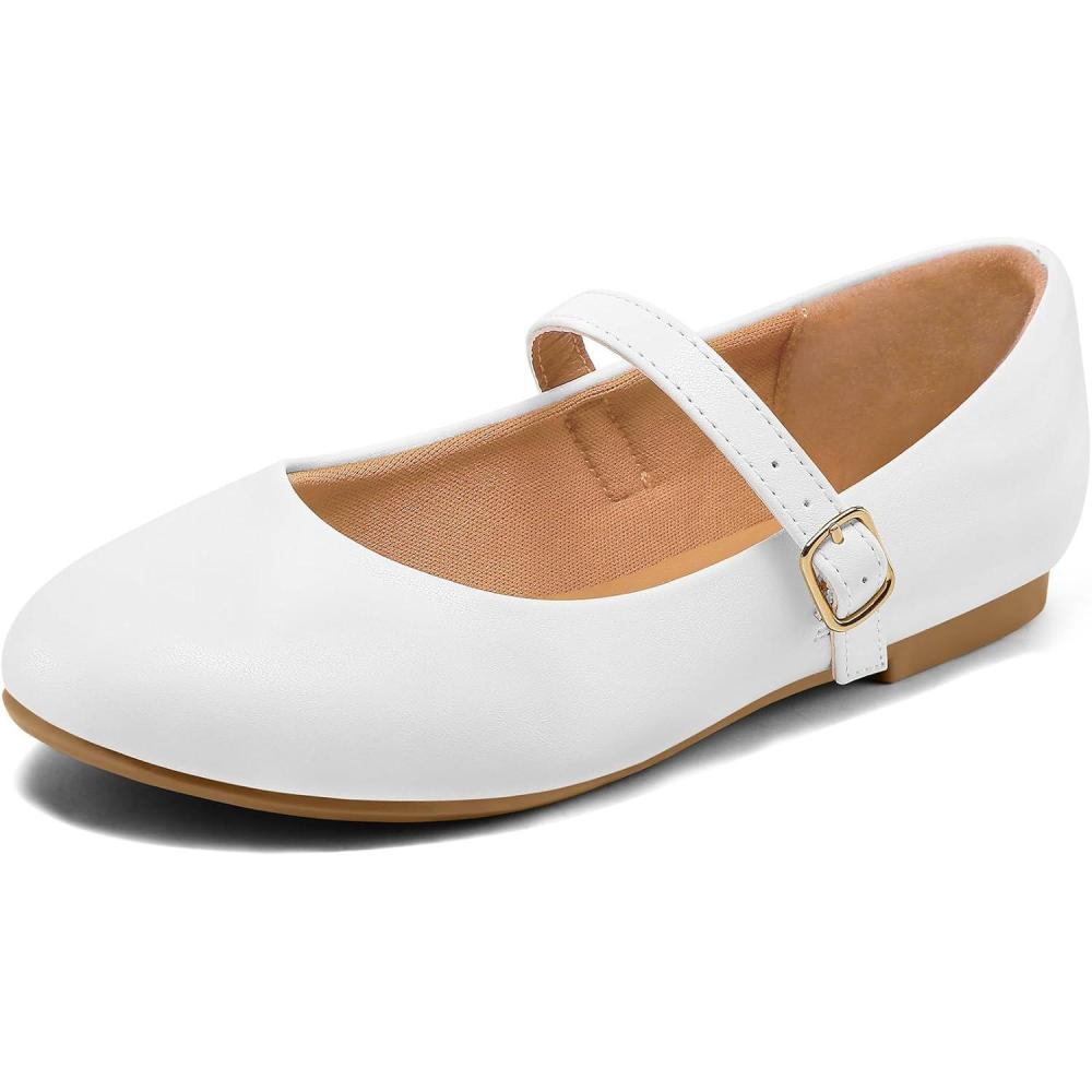 imageK KomForme Girls Ballerina Flat Ankle Strap Dress Ballet Flat ShoesToddlerLittle KidBig KidWhitehook and Loop