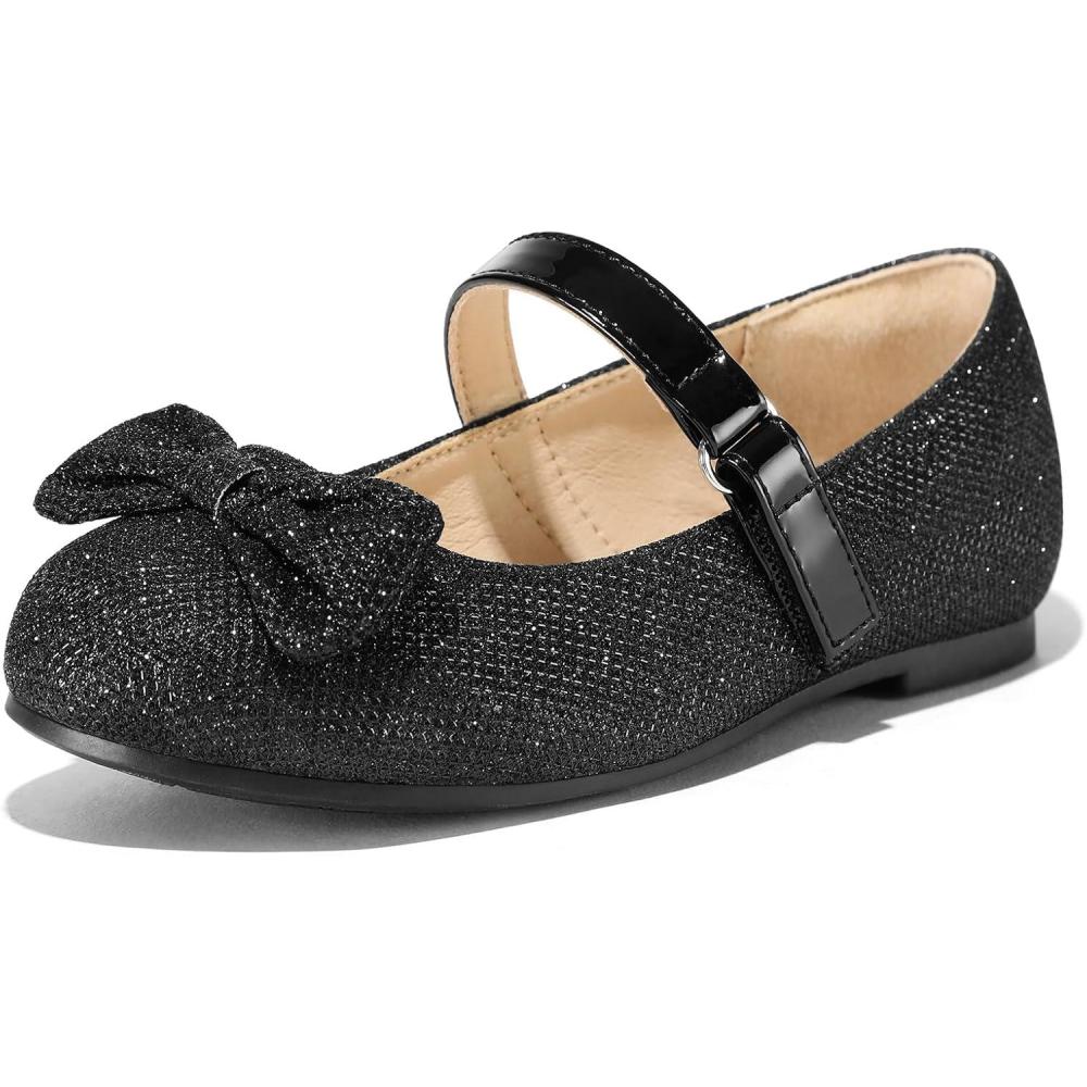 imageK KomForme Girls Ballet Flats NonSlip Soft Mary Jane Walking Party Dress Shoes for ToddlerLittle KidBig KidBlack Glitter