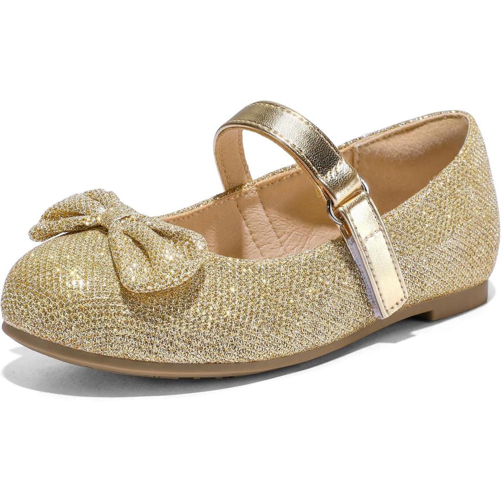 imageK KomForme Girls Ballet Flats NonSlip Soft Mary Jane Walking Party Dress Shoes for ToddlerLittle KidBig KidGold Glitter
