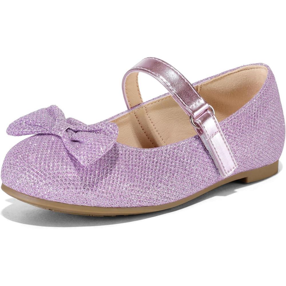 imageK KomForme Girls Ballet Flats NonSlip Soft Mary Jane Walking Party Dress Shoes for ToddlerLittle KidBig KidPurple Glitter