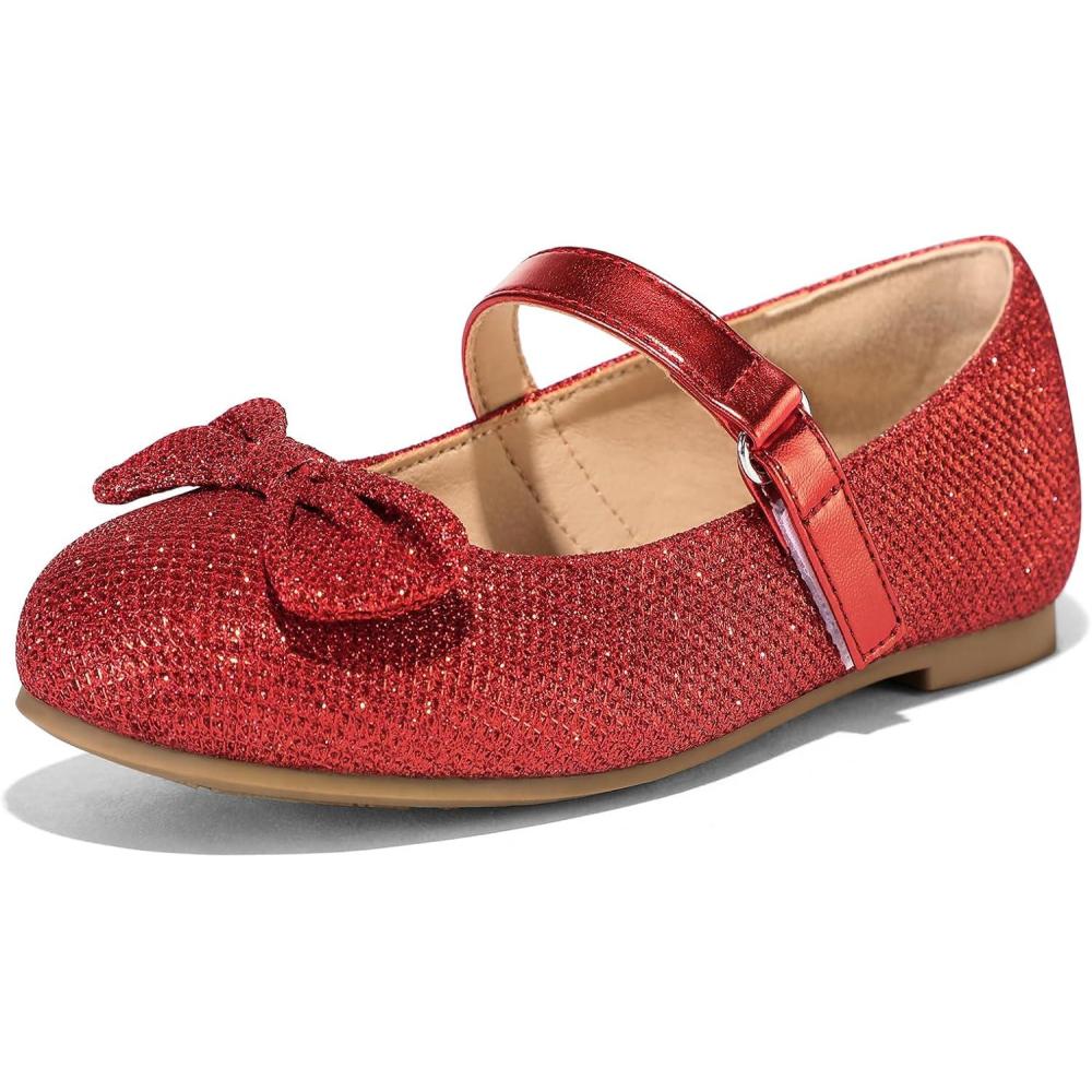 imageK KomForme Girls Ballet Flats NonSlip Soft Mary Jane Walking Party Dress Shoes for ToddlerLittle KidBig KidRed Glitter