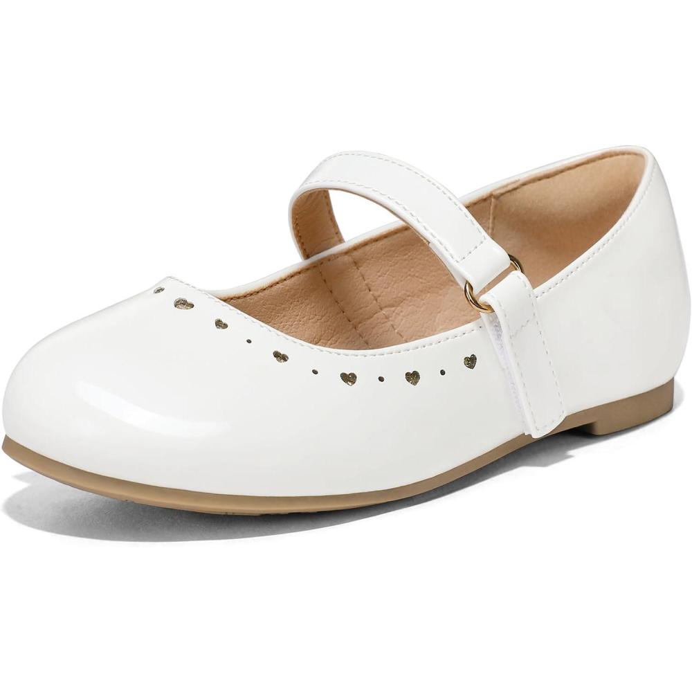 imageK KomForme Girls Ballet Flats NonSlip Soft Mary Jane Walking Party Dress Shoes for ToddlerLittle KidBig KidWhite Heart