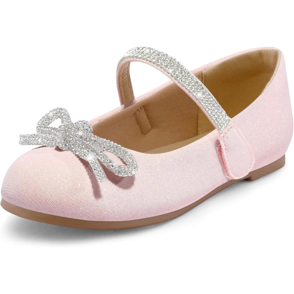 imageK KomForme Girls Bow Mary Jane Dress Shoes Ballet Princess Flats with Rhinestone Strap for Party Wedding School ToddlerLittle KidBig KidPink