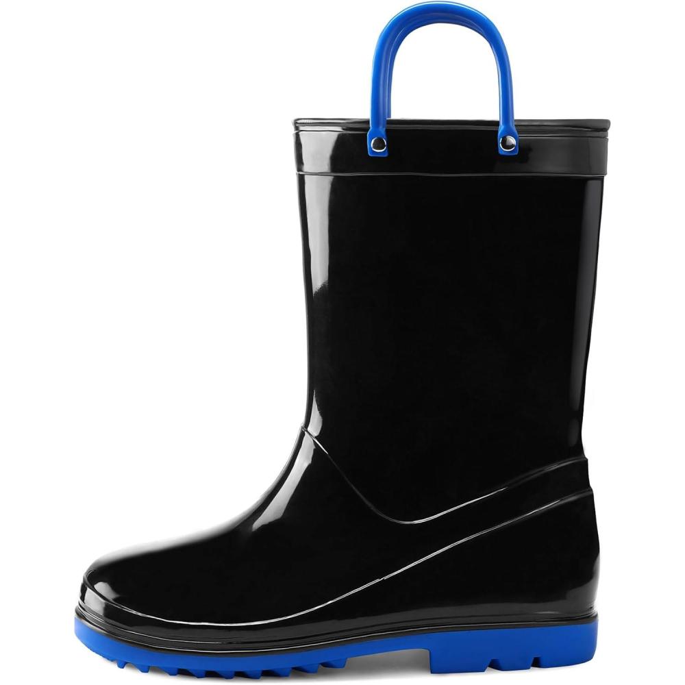 imageK KomForme Girls Boys Rain Boots Waterproof with Easy on Handles for ToddlerLittle KidBig KidBlackblue