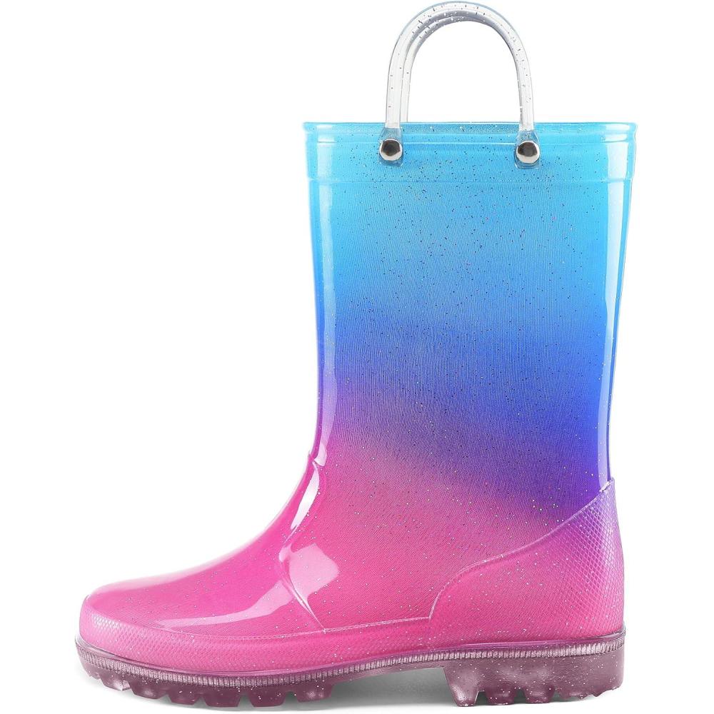imageK KomForme Girls Boys Rain Boots Waterproof with Easy on Handles for ToddlerLittle KidBig KidBluepink