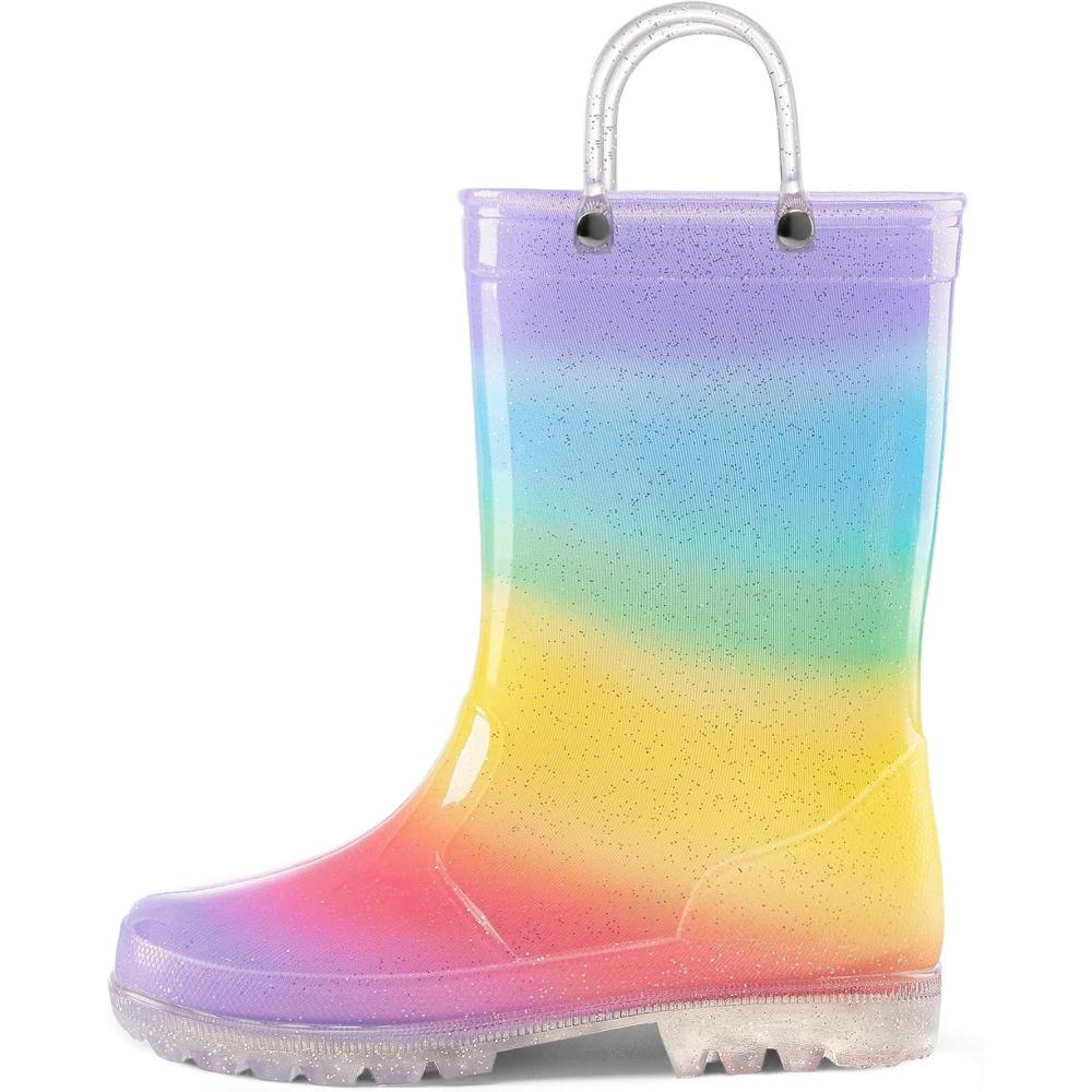 imageK KomForme Girls Boys Rain Boots Waterproof with Easy on Handles for ToddlerLittle KidBig KidBlueyellow