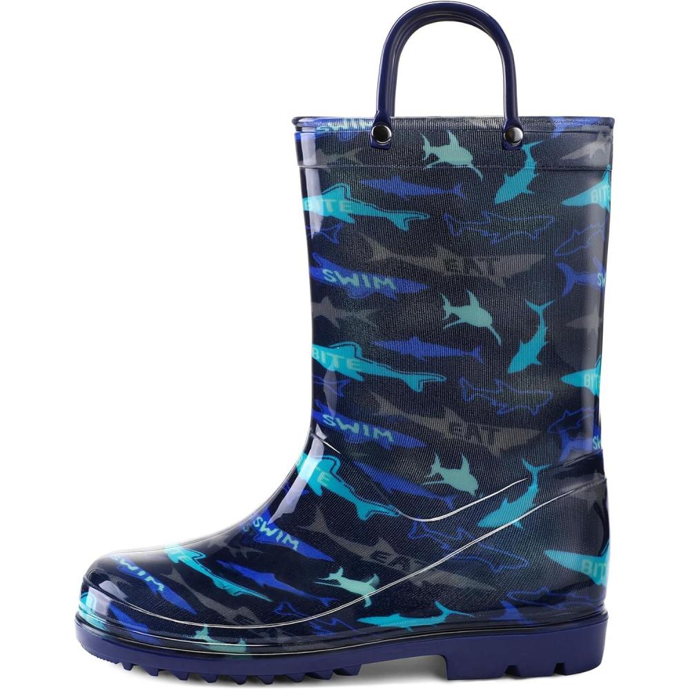 imageK KomForme Girls Boys Rain Boots Waterproof with Easy on Handles for ToddlerLittle KidBig KidShark