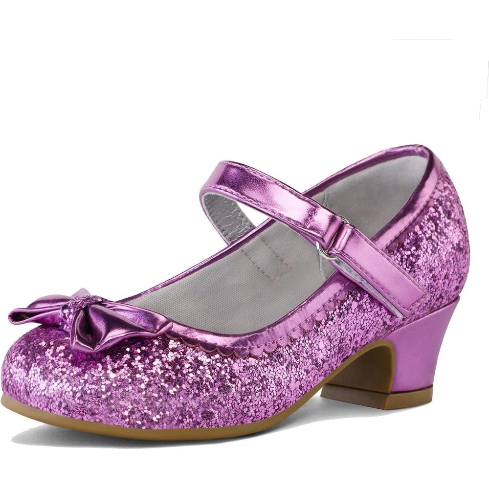 imageK KomForme Girls Dress Shoes Mary Jane Glitter 15 in Low Heel Wedding Party Princess Shoes for ToddlerLittleBig KidsPurple