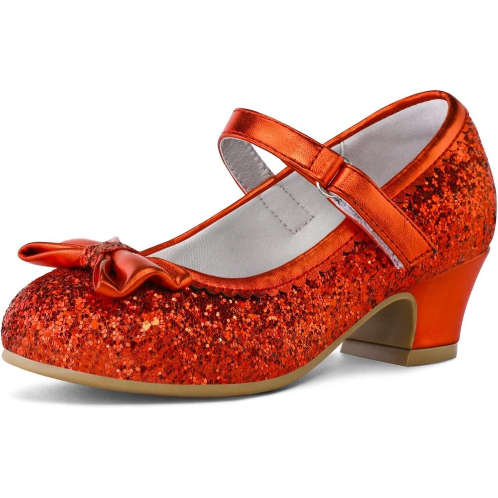 imageK KomForme Girls Dress Shoes Mary Jane Glitter 15 in Low Heel Wedding Party Princess Shoes for ToddlerLittleBig KidsRed