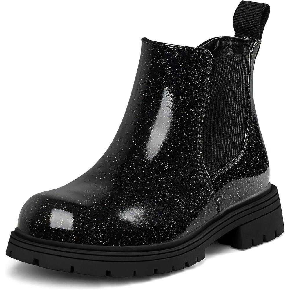 imageK KomForme Girls Glitter Ankle Boots Side Zipper Chelsea Booties Lug Sole ToddlerLittle KidsBig KidsBlack