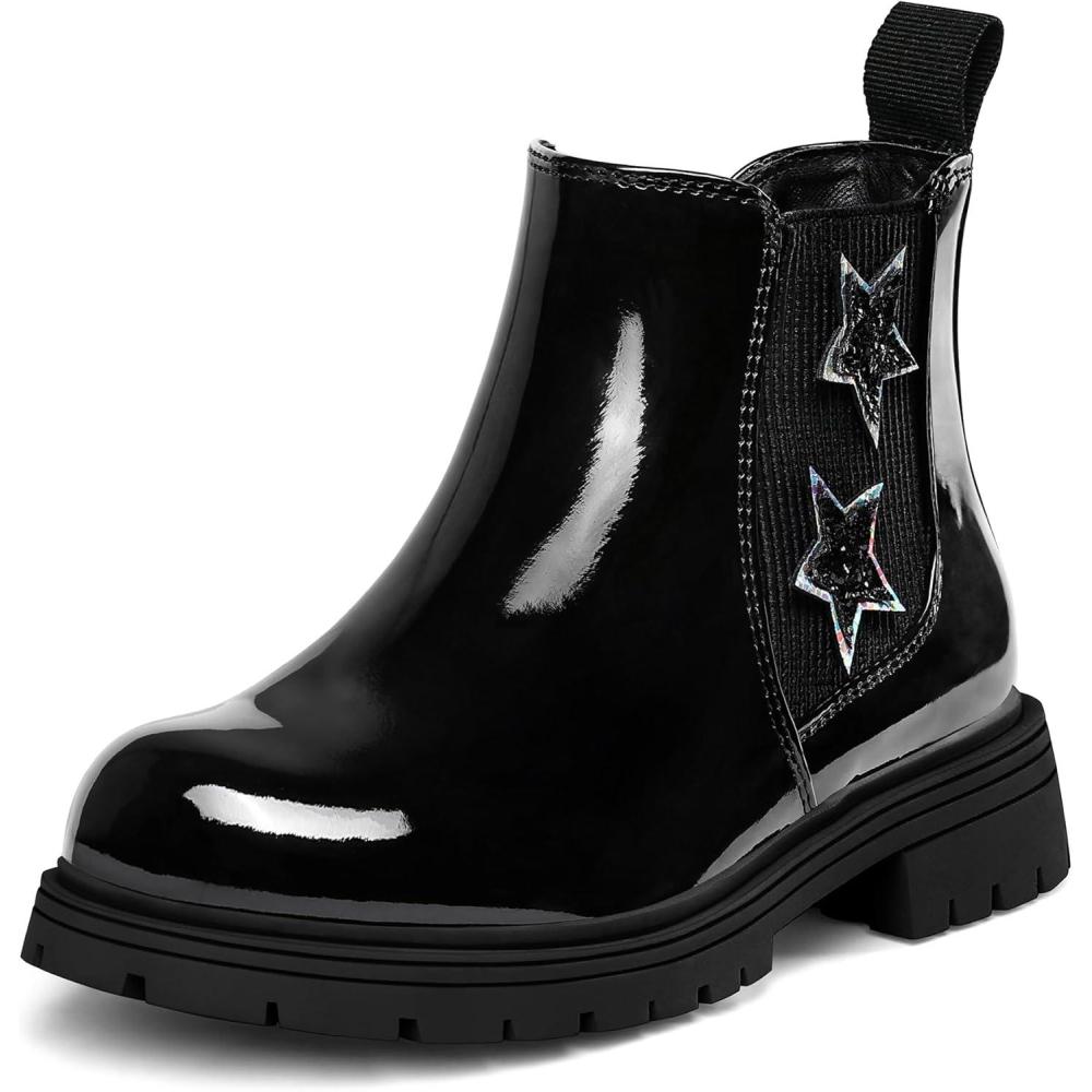 imageK KomForme Girls Glitter Ankle Boots Side Zipper Chelsea Booties Lug Sole ToddlerLittle KidsBig KidsBlack Star